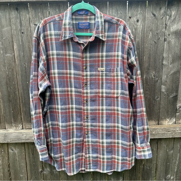 Vtg Pendleton Men’s Plaid Long Sleeve Button Down Outdoor Flannel Shirt SZ L - Picture 1 of 6